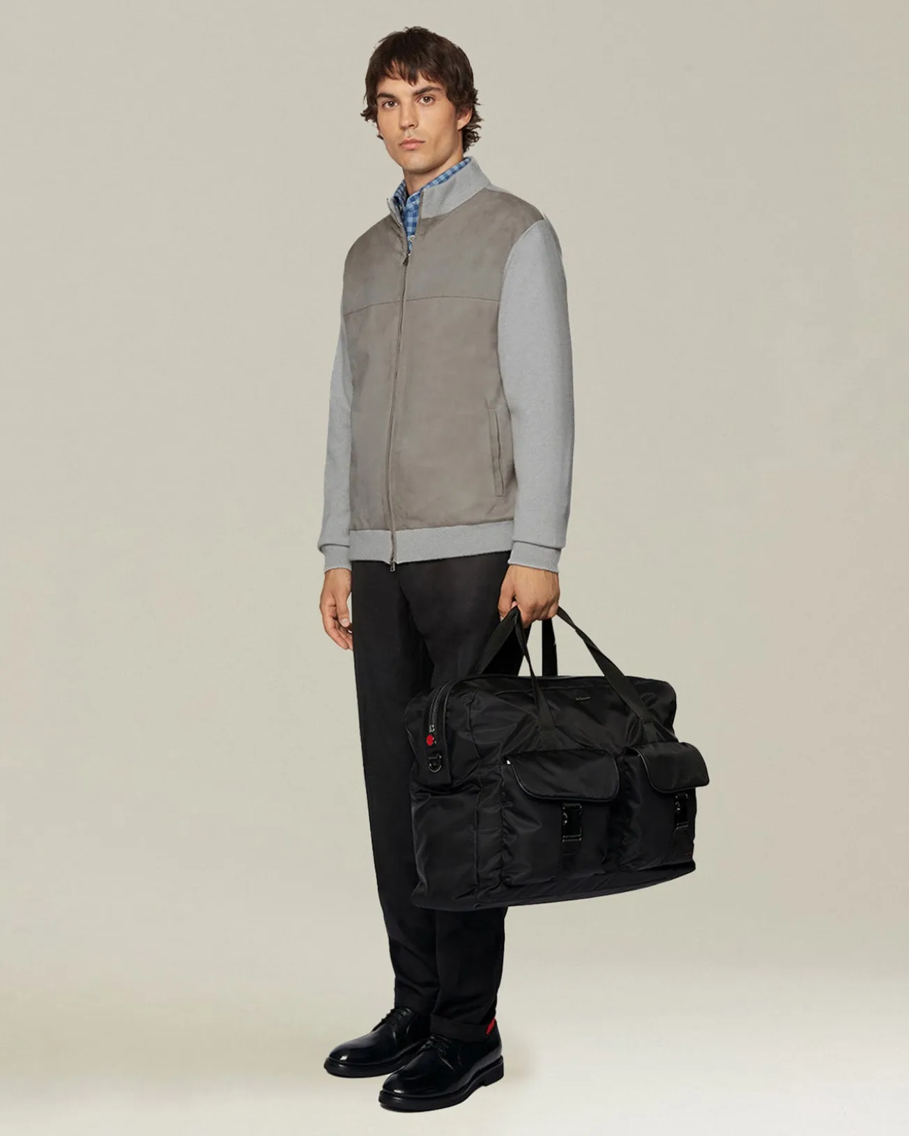 CASHMERE BOMBER JACKET WITH LEATHER INSERTS
