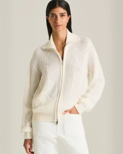 CASHMERE, SILK AND VISCOSE KNIT BOMBER JACKET