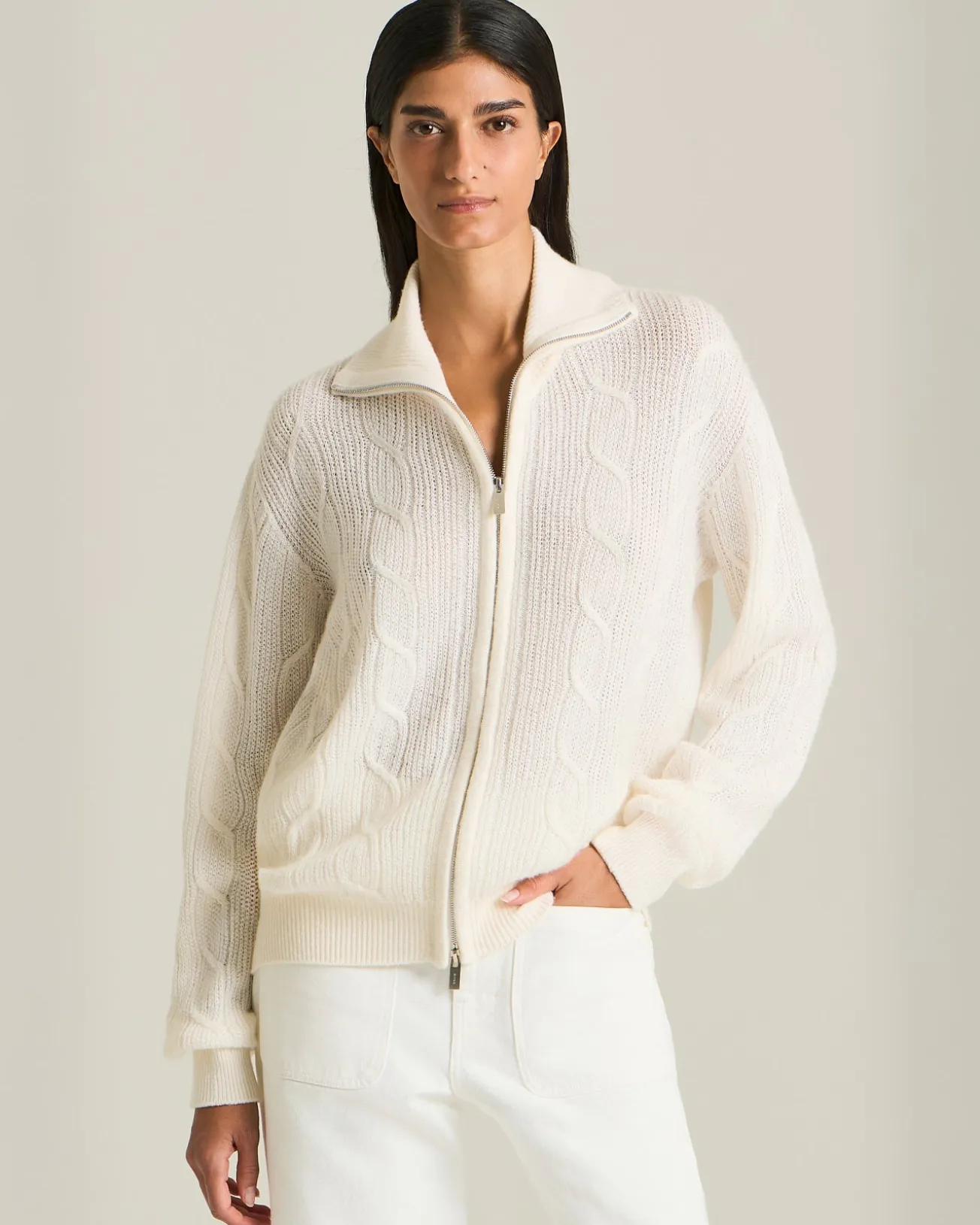 CASHMERE, SILK AND VISCOSE KNIT BOMBER JACKET