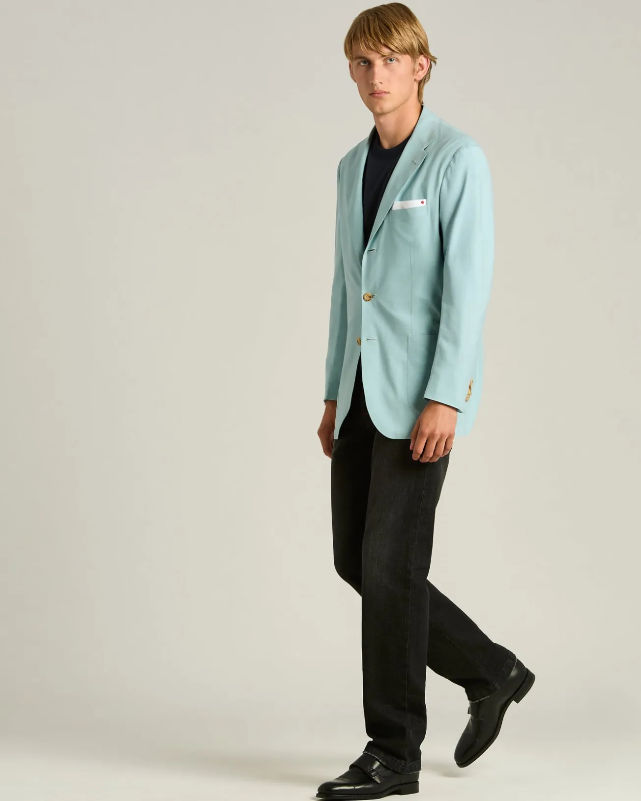 CASHMERE SINGLE-BREASTED JACKET IN AZURE