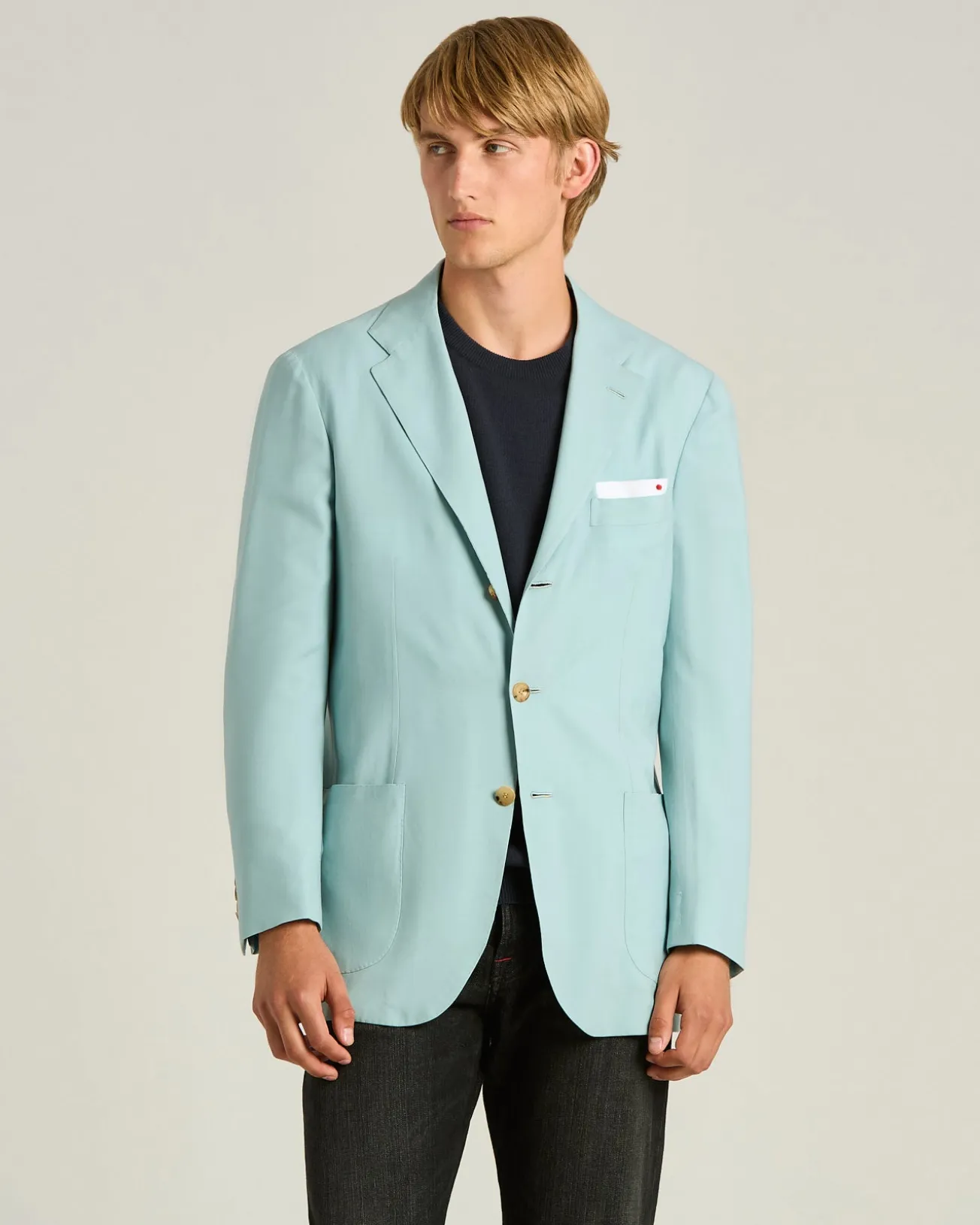 CASHMERE SINGLE-BREASTED JACKET IN AZURE