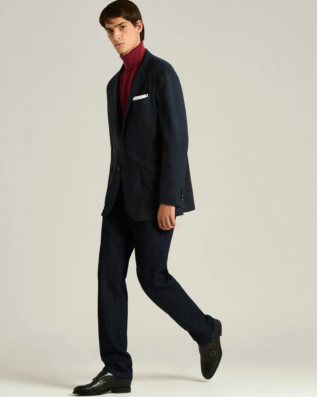 CASHMERE SINGLE-BREASTED JACKET IN NAVY BLUE