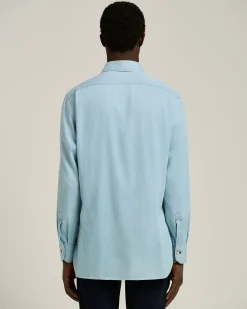 CASUAL LIGHT BLUE DENIM SHIRT WITH SPREAD COLLAR