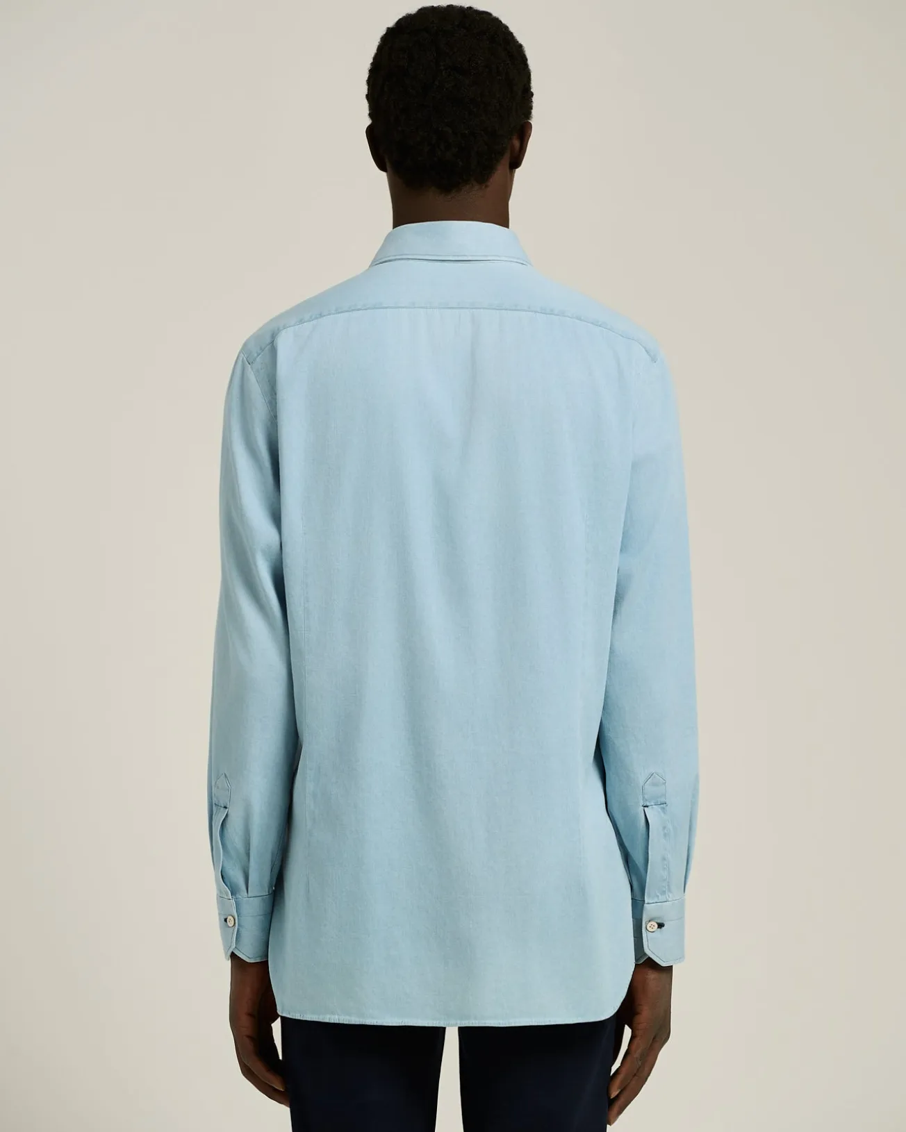 CASUAL LIGHT BLUE DENIM SHIRT WITH SPREAD COLLAR
