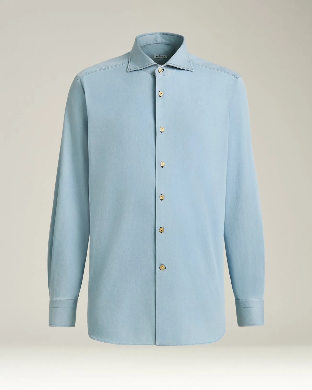 CASUAL LIGHT BLUE DENIM SHIRT WITH SPREAD COLLAR