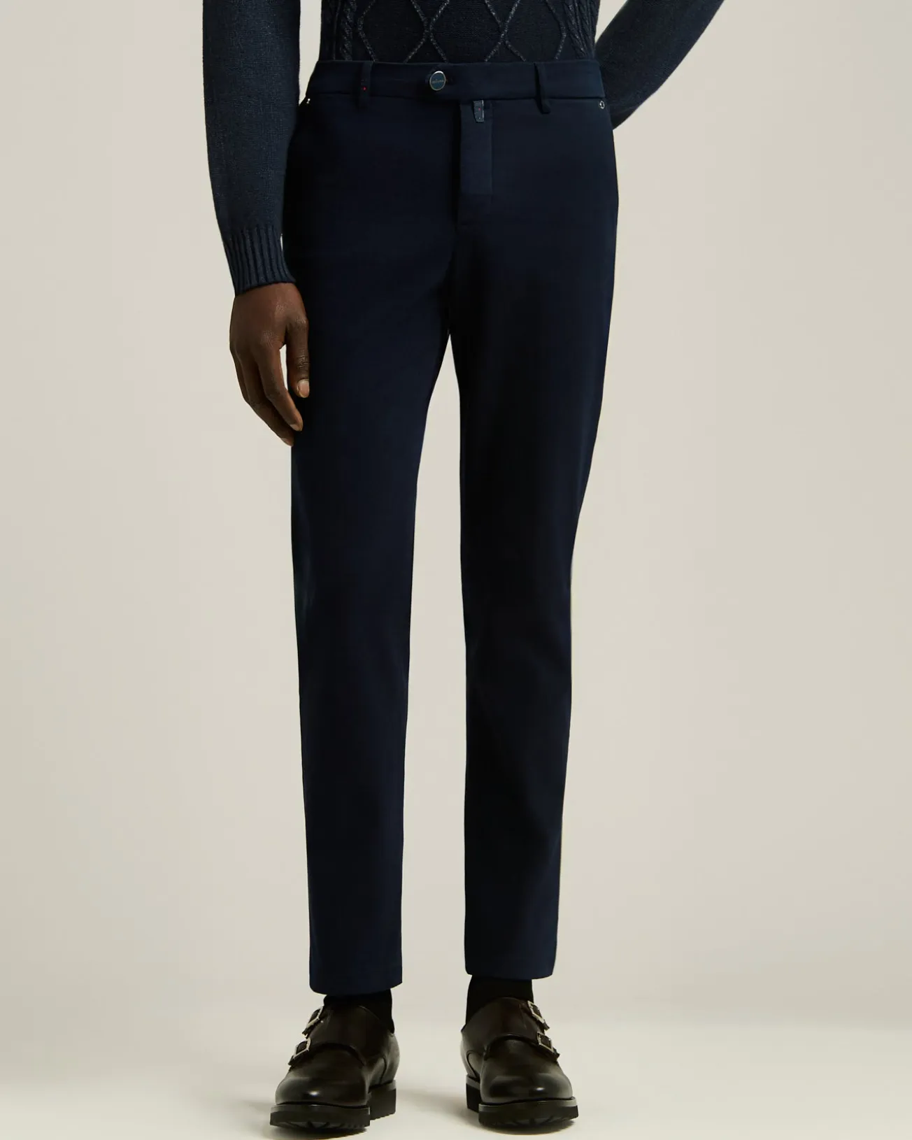 CASUAL TROUSERS IN STRETCH COTTON NAVY BLUE