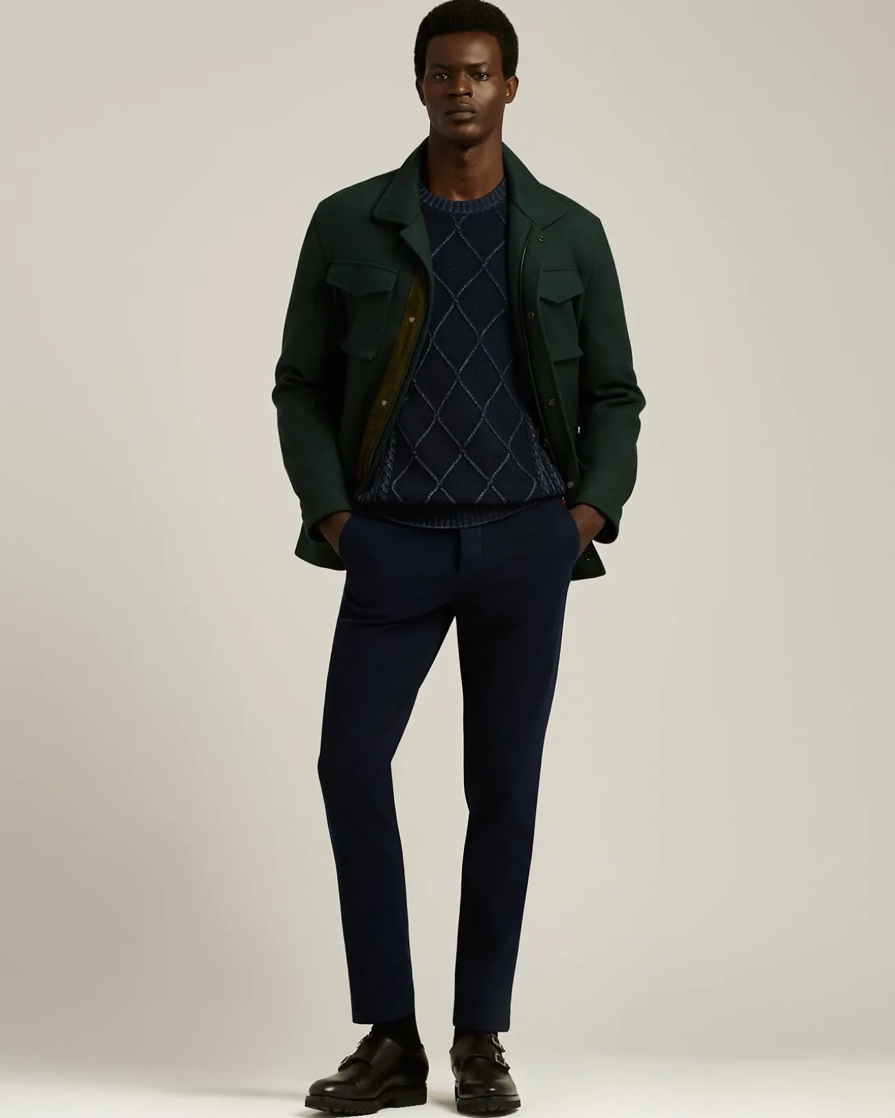 CASUAL TROUSERS IN STRETCH COTTON NAVY BLUE