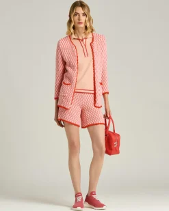 COMPACT LIGHT PINK/ORANGE RED WEAVE COTTON JACKET