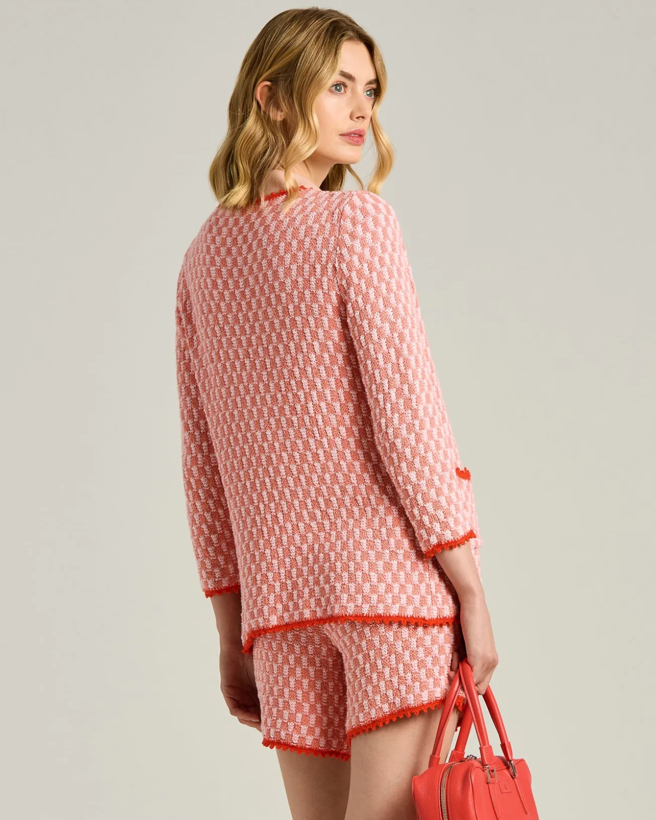 COMPACT LIGHT PINK/ORANGE RED WEAVE COTTON JACKET