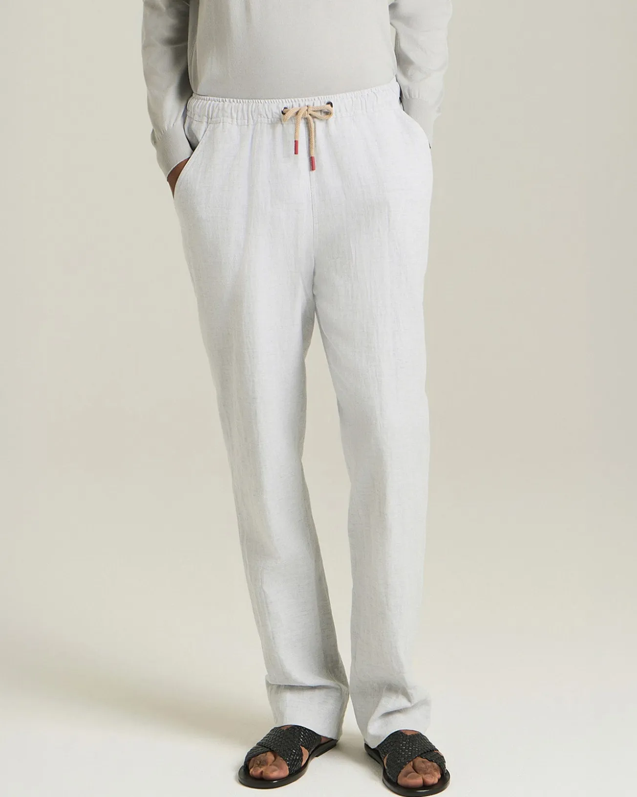 COTTON AND LINEN COMFORT-FIT PULL-ON TROUSERS