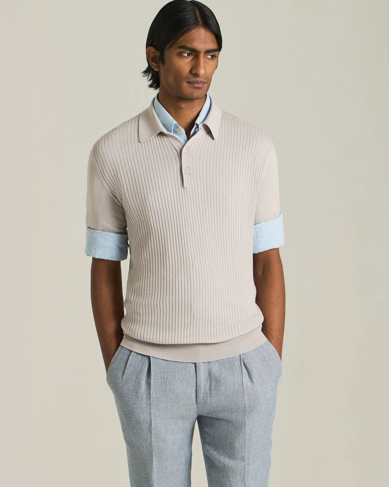 COTTON POLO SHIRT WITH SIMPLE RIBBED PATTERN