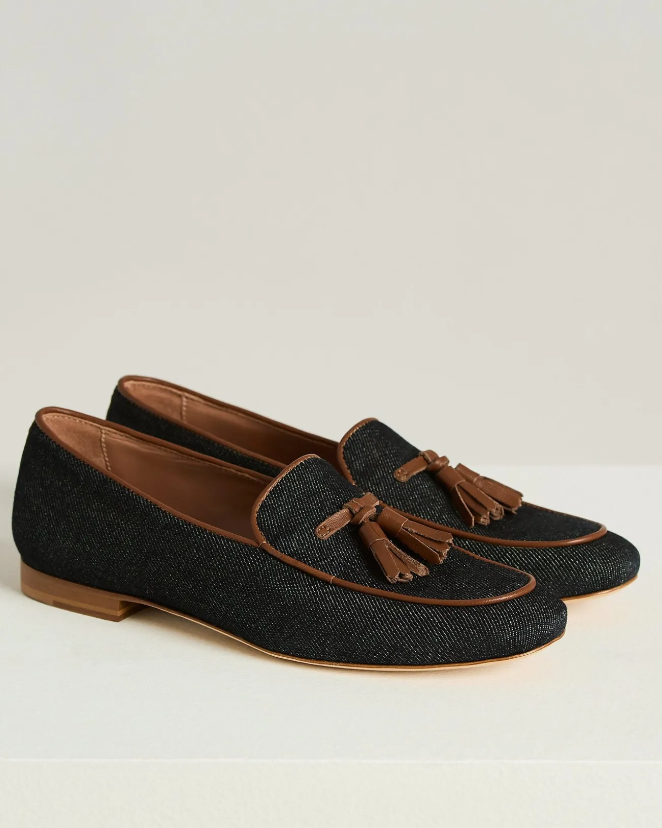 COTTON TASSEL LOAFER DENIM UPPER WITH CALFSKIN LEATHER TRIM
