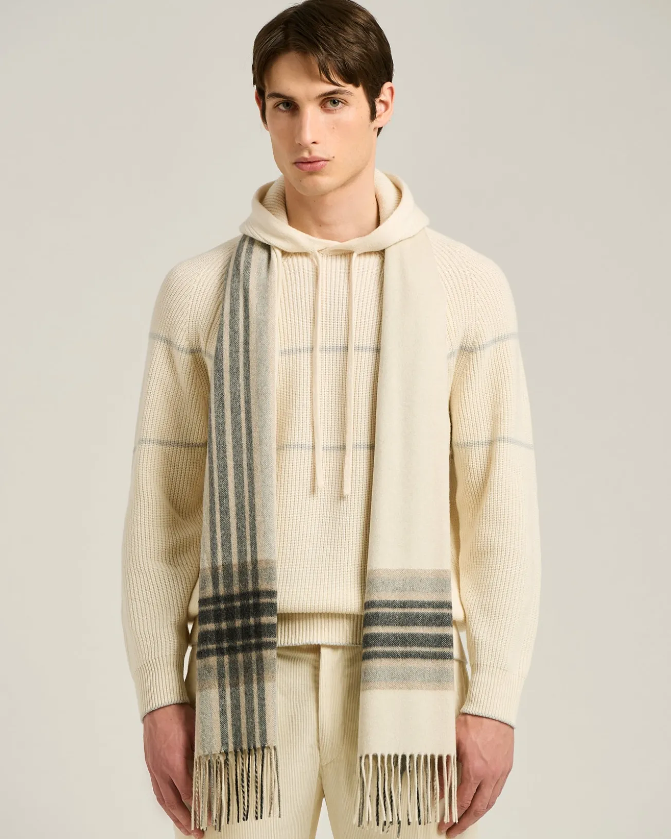 CREAM PLAID SCARF IN PURE CASHMERE