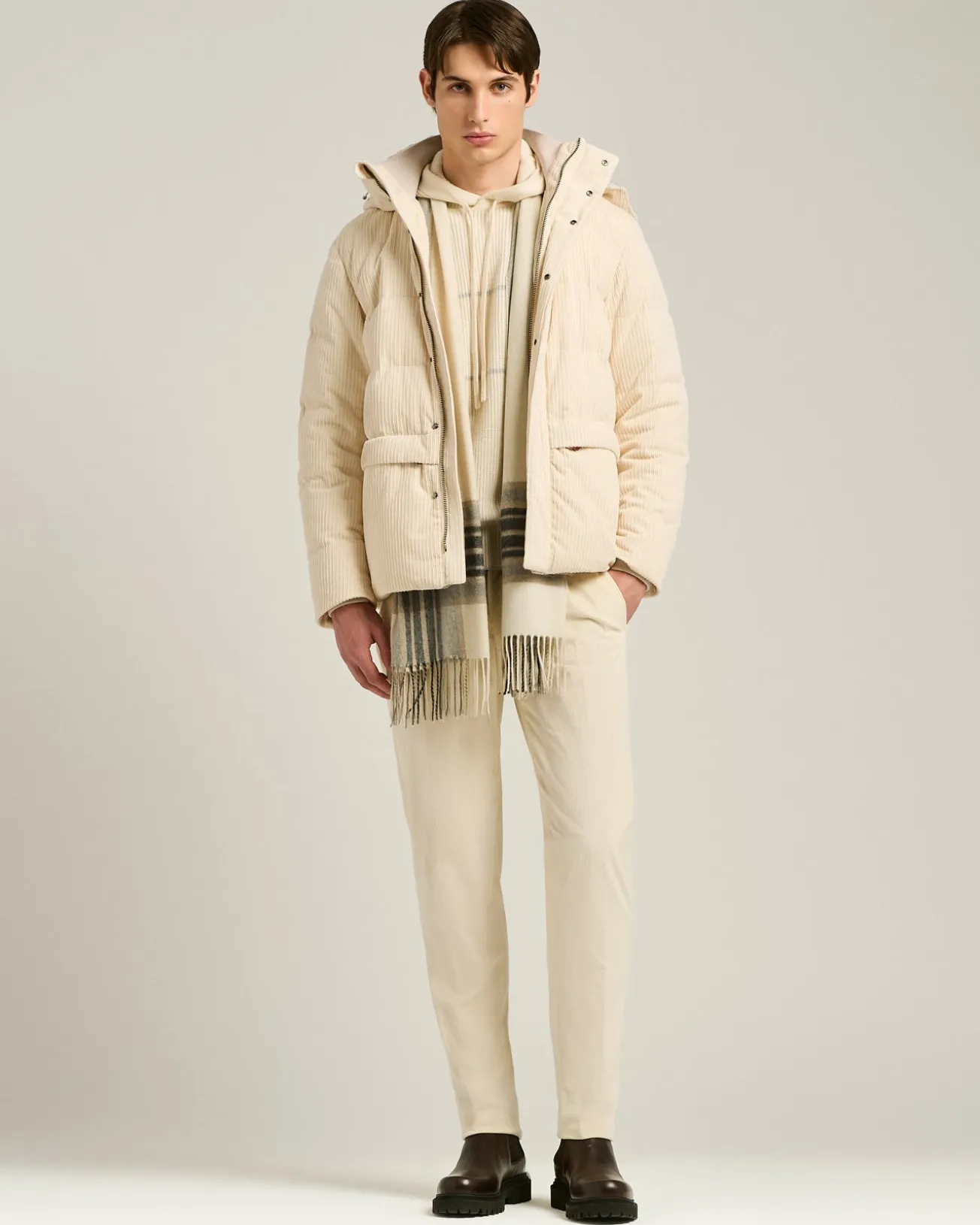 CREAM PLAID SCARF IN PURE CASHMERE