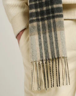CREAM PLAID SCARF IN PURE CASHMERE