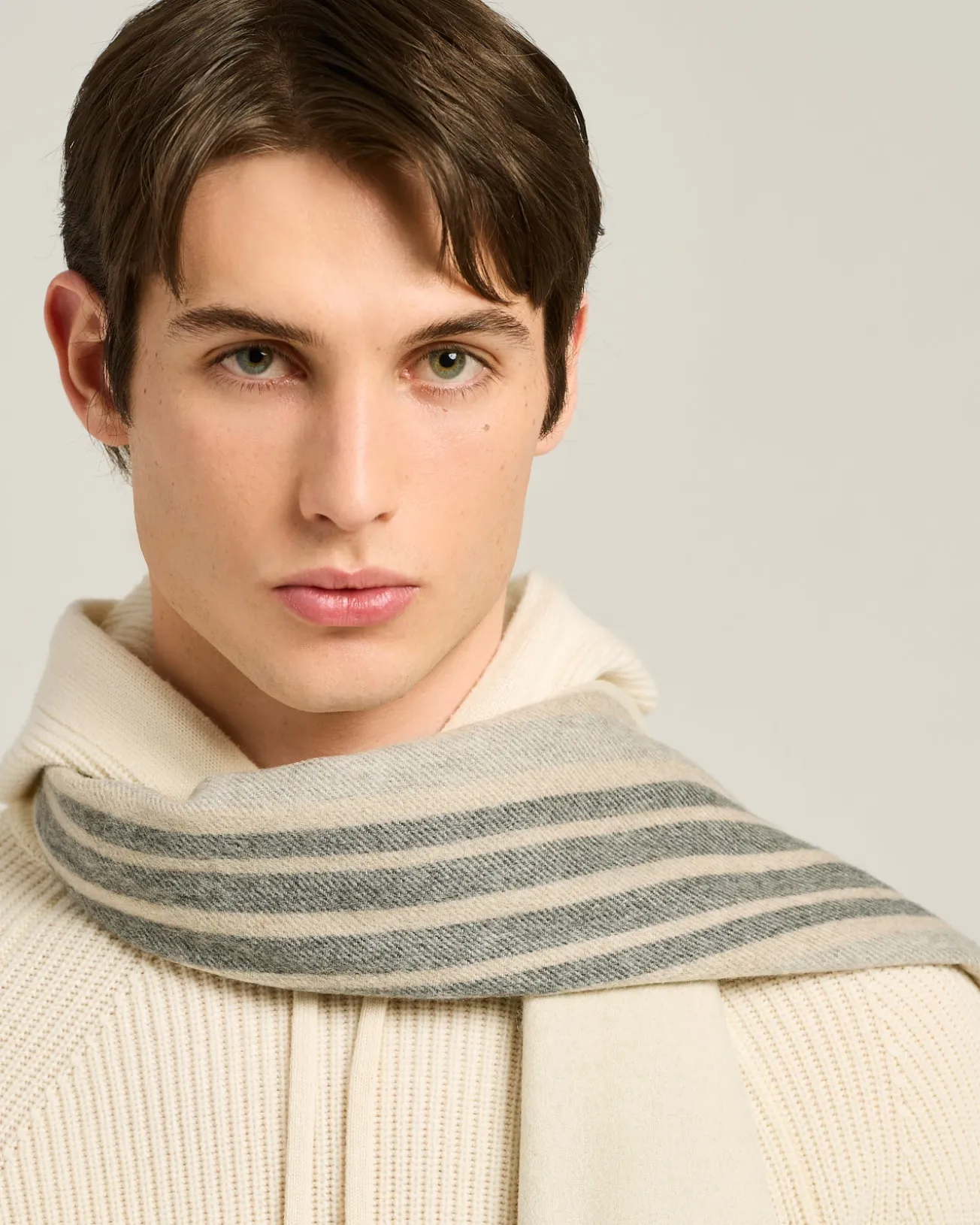 CREAM PLAID SCARF IN PURE CASHMERE