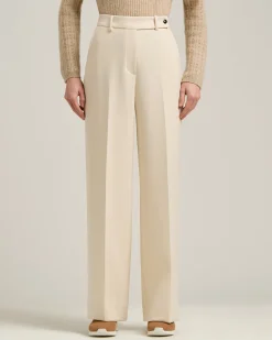 CREAM WHITE WIDE-LEG TROUSERS IN TECHNICAL FABRIC