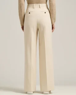 CREAM WHITE WIDE-LEG TROUSERS IN TECHNICAL FABRIC