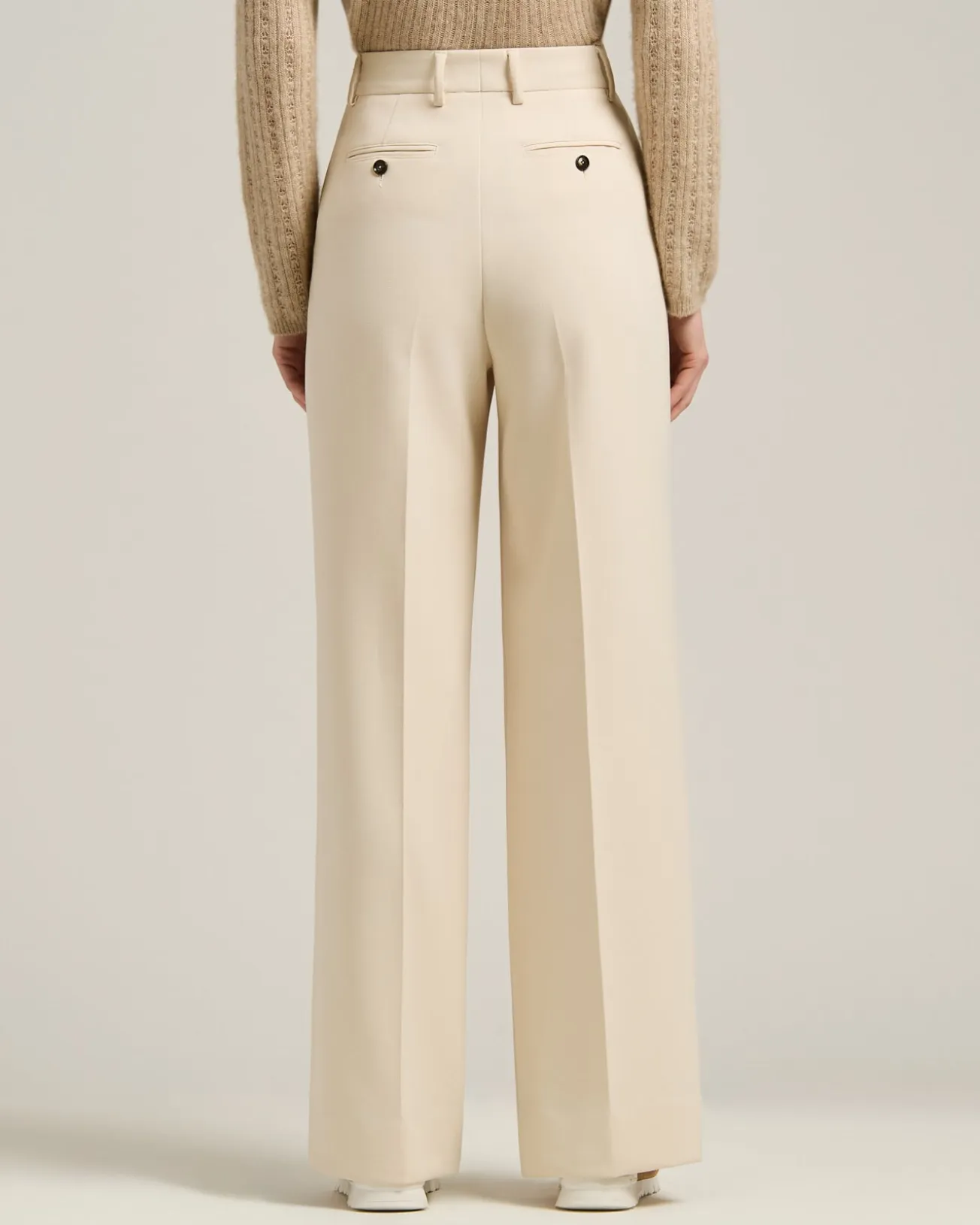 CREAM WHITE WIDE-LEG TROUSERS IN TECHNICAL FABRIC