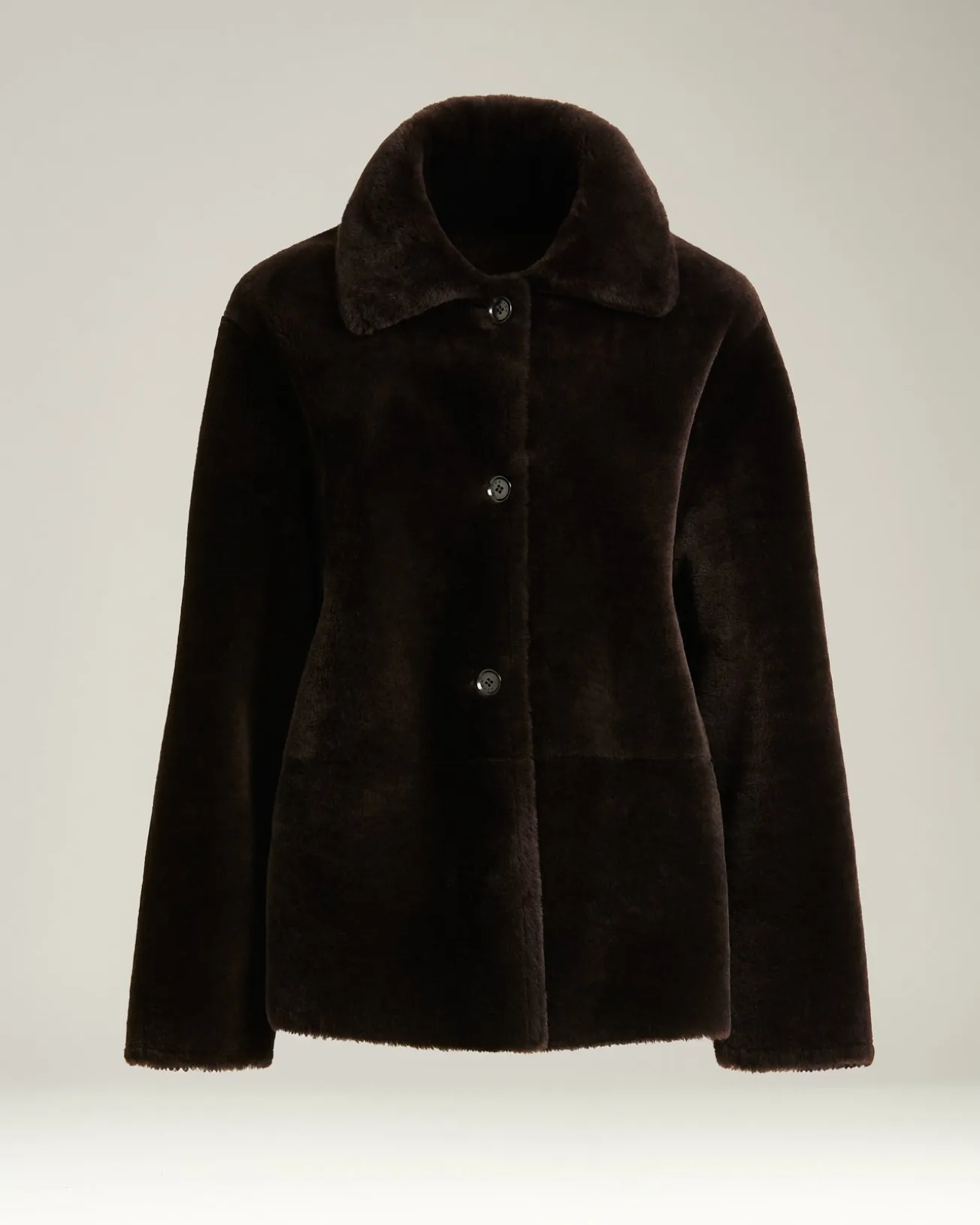 DARK BROWN REVERSIBLE SHEARLING SHORT JACKET