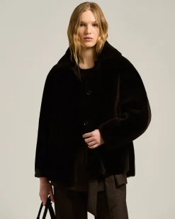 DARK BROWN REVERSIBLE SHEARLING SHORT JACKET