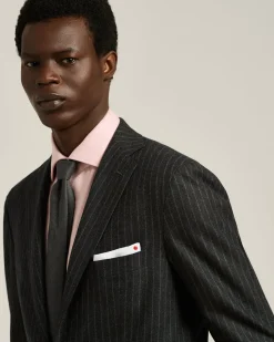 DARK GREY SINGLE-BREASTED WOOL AND CASHMERE PINSTRIPE SUIT