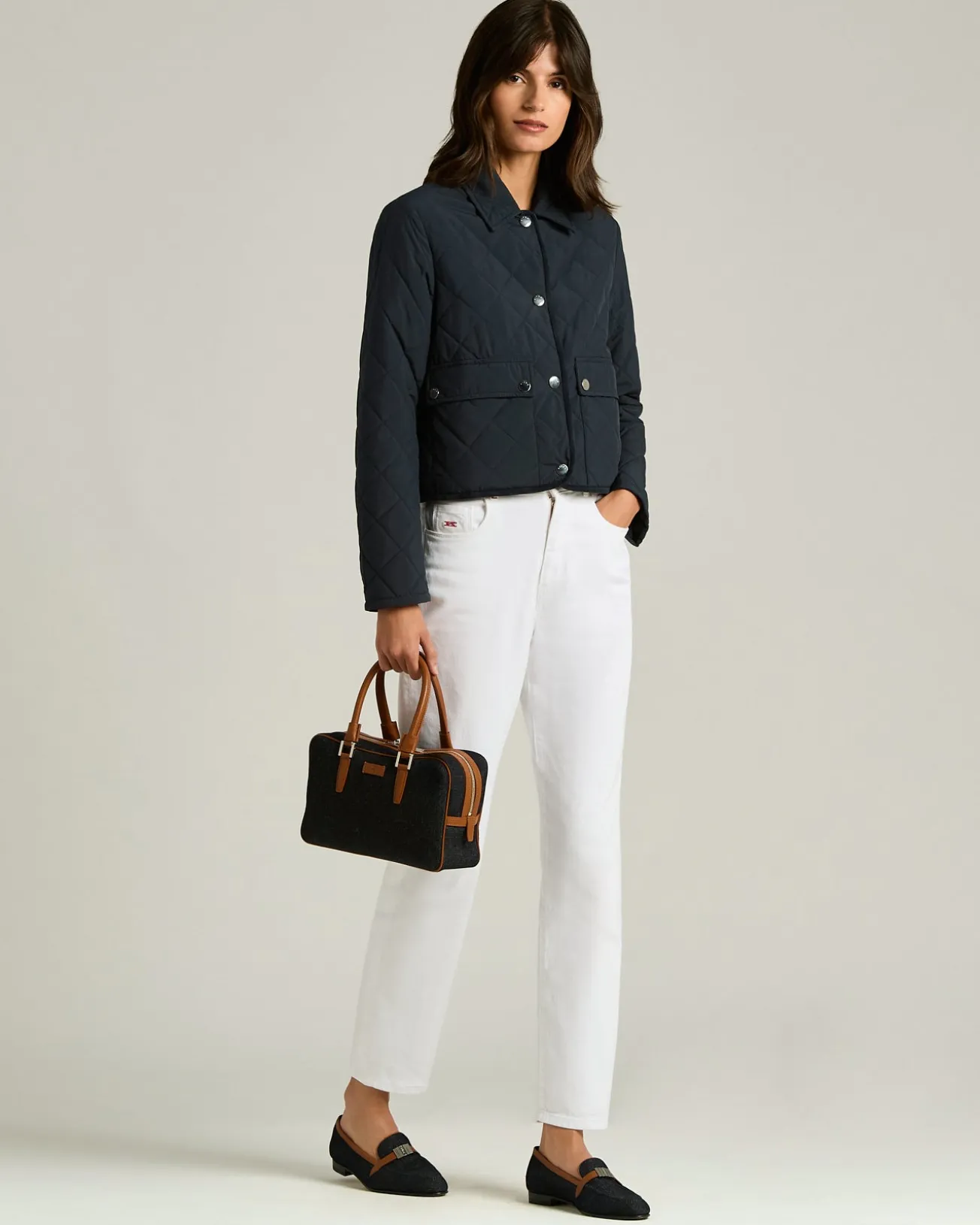DENIM AND CALFSKIN LEATHER LOAFER