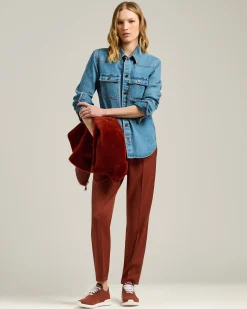 DENIM SHIRT MEDIUM BLUE STRETCH WITH POCKETS