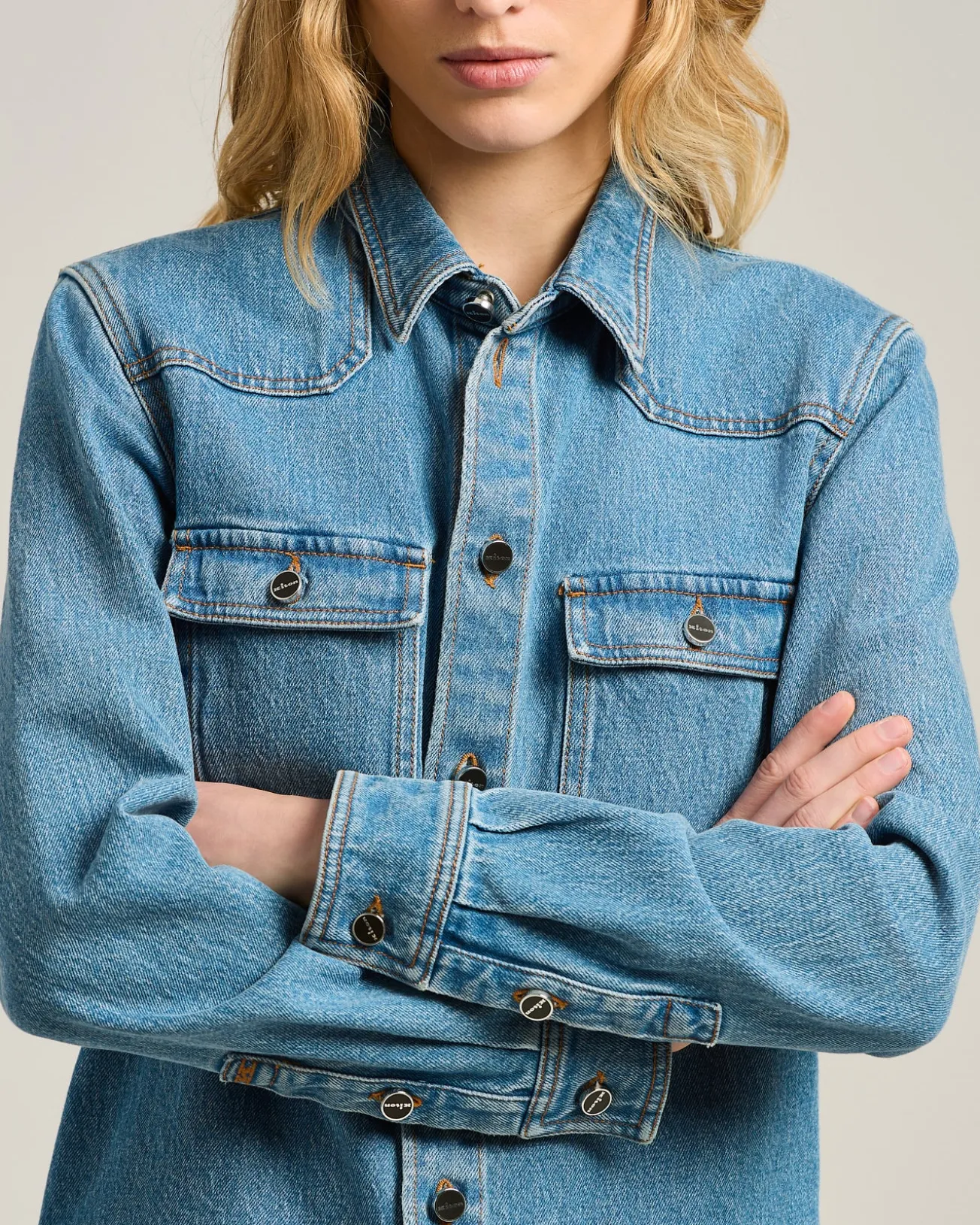 DENIM SHIRT MEDIUM BLUE STRETCH WITH POCKETS