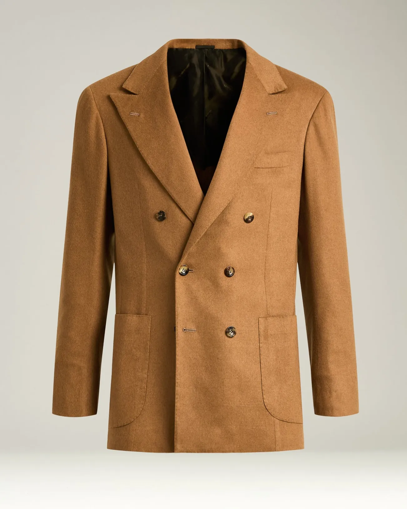 DOUBLE-BREASTED BLAZER IN BROWN CASHMERE AND VICUÑA