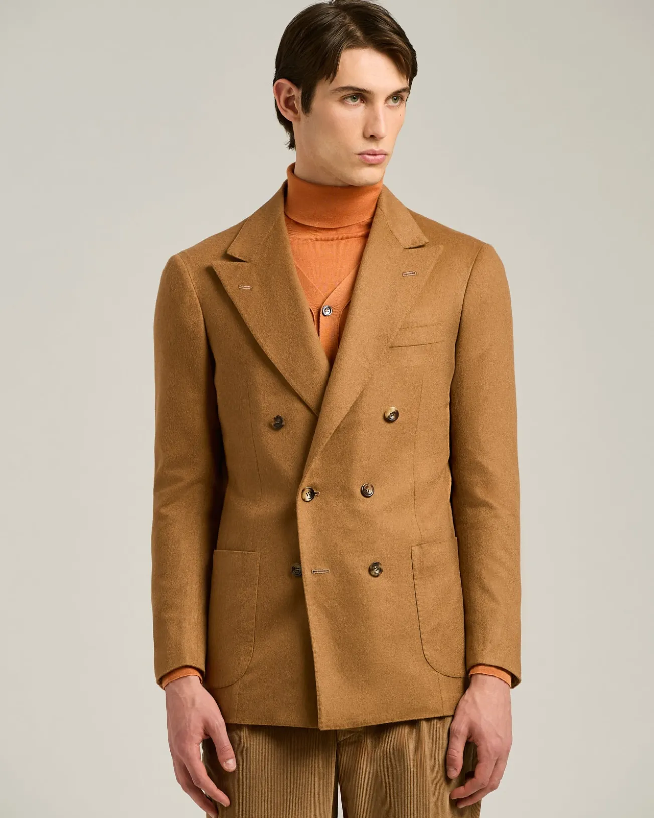 DOUBLE-BREASTED BLAZER IN BROWN CASHMERE AND VICUÑA