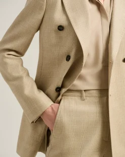 DOUBLE-BREASTED BLAZER PRINCE OF WALES IN VIRGIN WOOL BEIGE