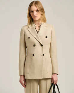 DOUBLE-BREASTED BLAZER PRINCE OF WALES IN VIRGIN WOOL BEIGE