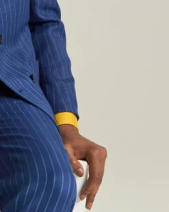DOUBLE-BREASTED CASHMERE AND LINEN PINSTRIPE SUIT