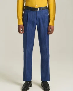 DOUBLE-BREASTED CASHMERE AND LINEN PINSTRIPE SUIT