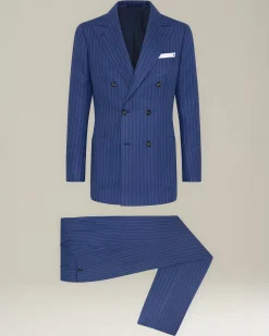 DOUBLE-BREASTED CASHMERE AND LINEN PINSTRIPE SUIT