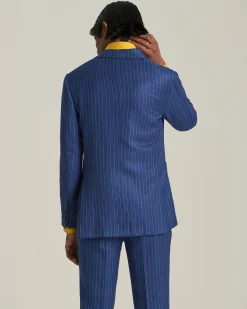 DOUBLE-BREASTED CASHMERE AND LINEN PINSTRIPE SUIT