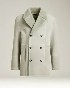 DOUBLE-BREASTED OVERCOAT IN LIGHT GREY SHEARLING