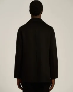 DOUBLE-BREASTED OVERCOAT IN PURE BLACK CASHMERE
