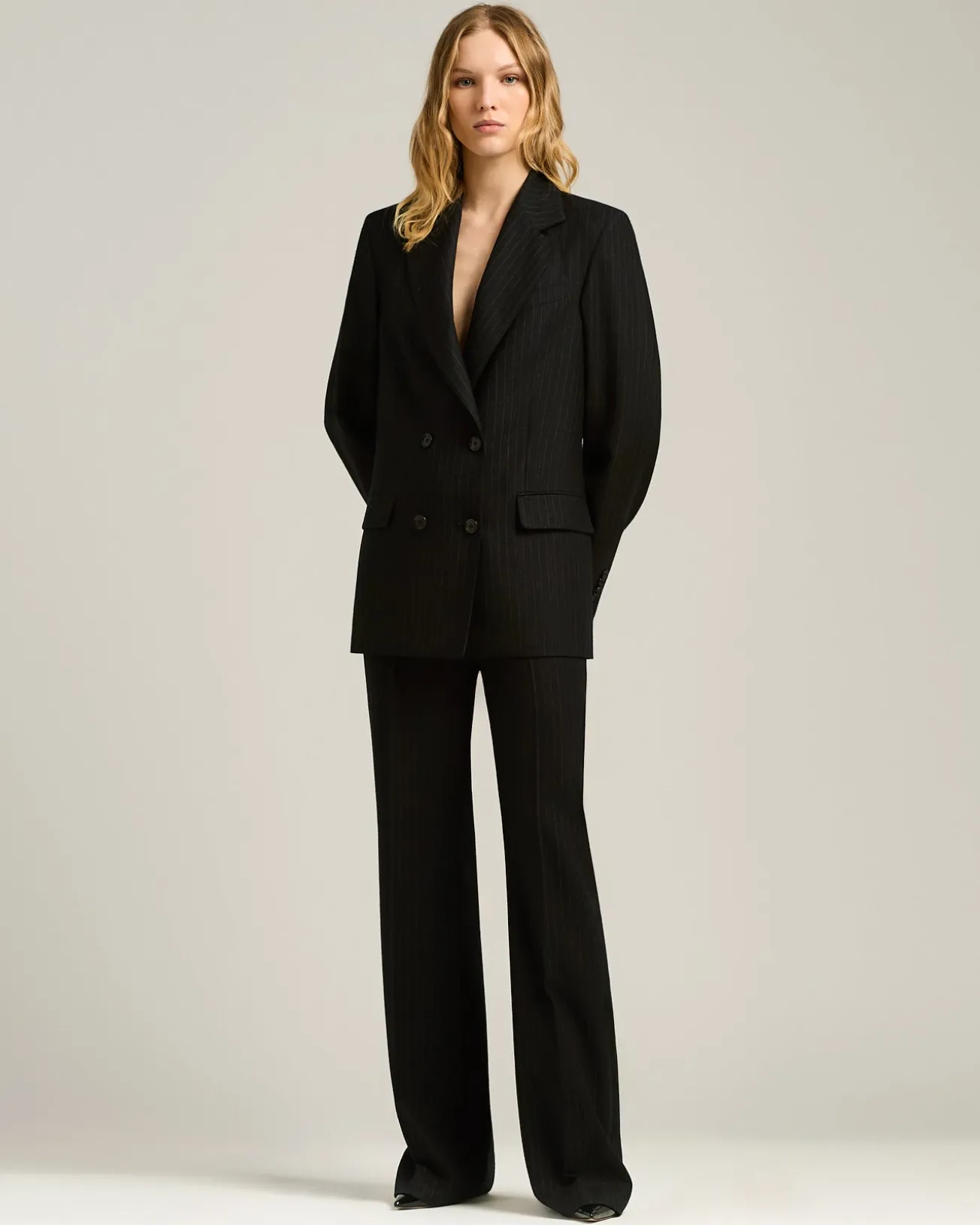 DOUBLE-BREASTED PINSTRIPE WOOL JACKET