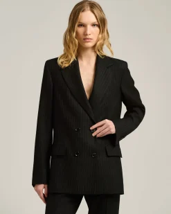 DOUBLE-BREASTED PINSTRIPE WOOL JACKET