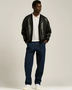 FAUX LEATHER BOMBER BLACK WITH RIBBED DETAILS