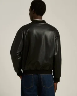 FAUX LEATHER BOMBER BLACK WITH RIBBED DETAILS