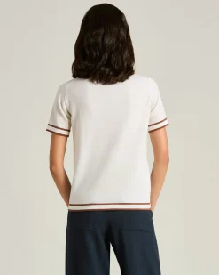 FINE WOOL POLO SHIRT WITH CONTRASTING TRIMS IN WHITE AND HAZELNUT