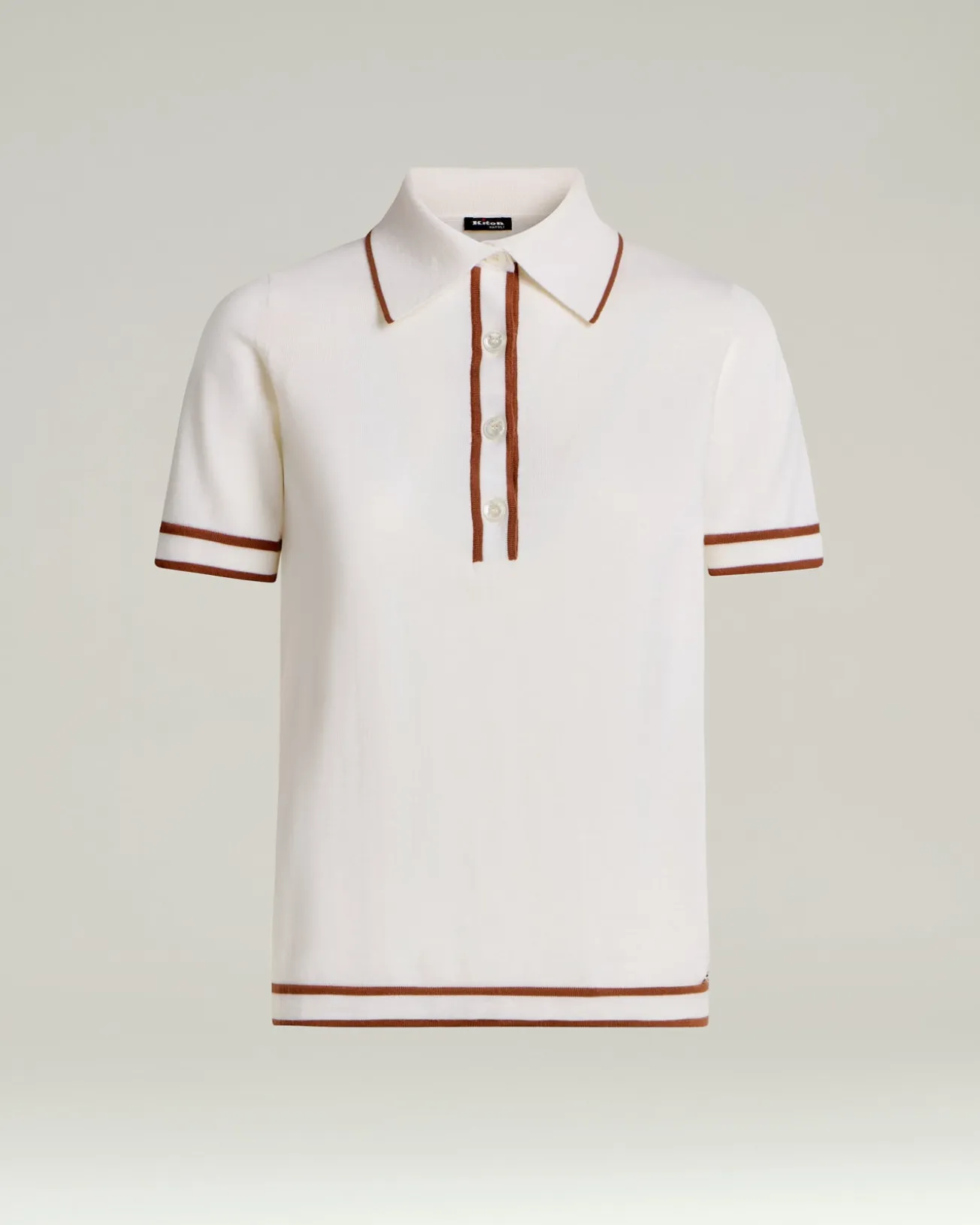 FINE WOOL POLO SHIRT WITH CONTRASTING TRIMS IN WHITE AND HAZELNUT