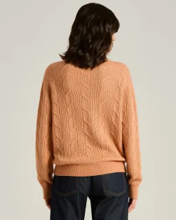FINE YARN CREWNECK SWEATER IN PEACH/PINK AND WHITE