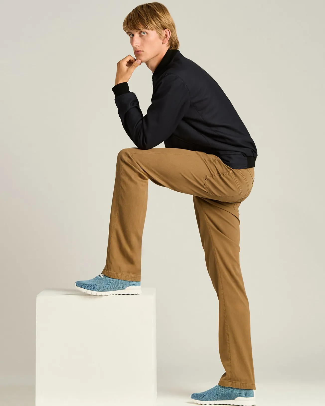 FITS COTTON KNIT SNEAKERS DENIM BLUE WITH CALFSKIN LINING