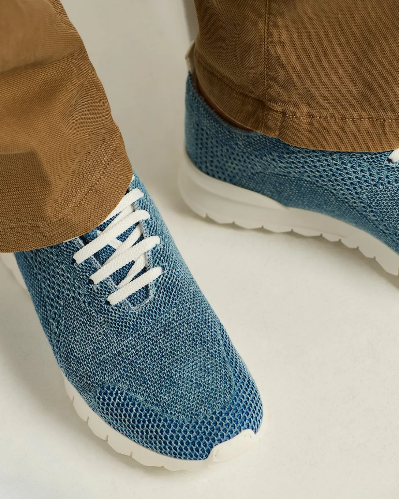 FITS COTTON KNIT SNEAKERS DENIM BLUE WITH CALFSKIN LINING