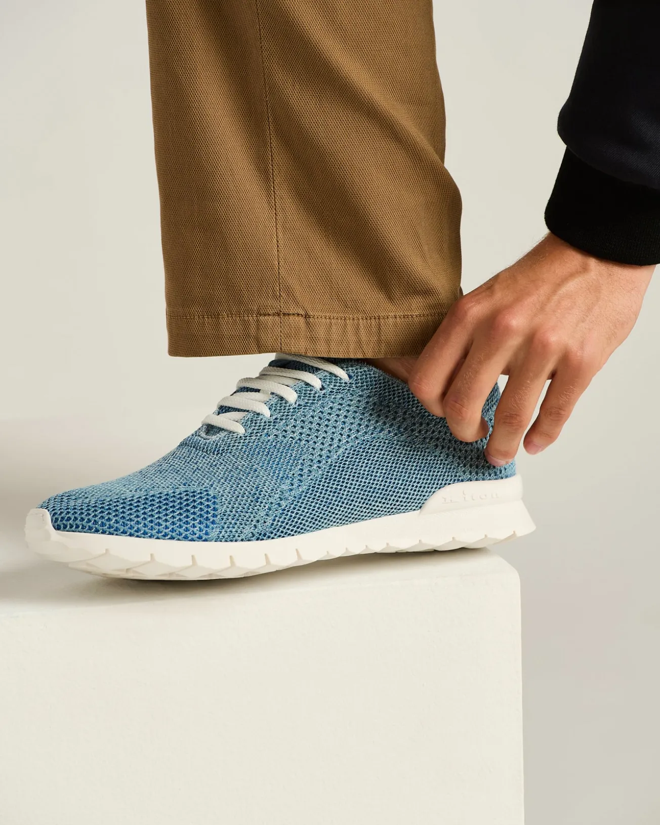 FITS COTTON KNIT SNEAKERS DENIM BLUE WITH CALFSKIN LINING