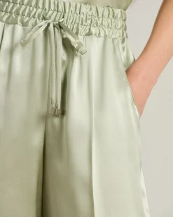 FLUID SATIN TROUSERS IN GREEN SILK